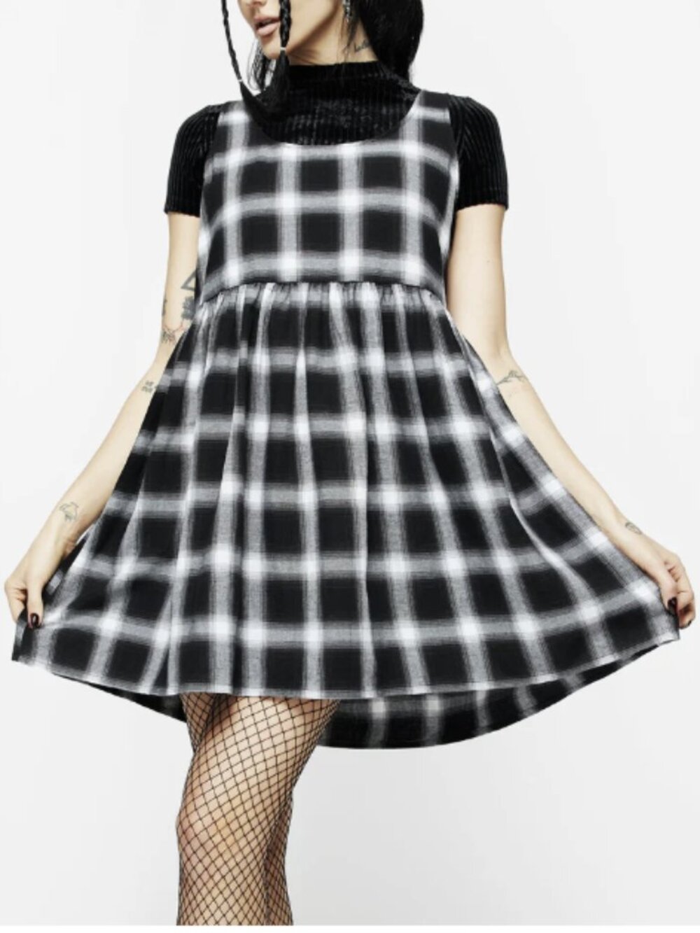 Disturbia Singles Plaid Mini Dress Tank Sleeveless Black White Cotton Size 6